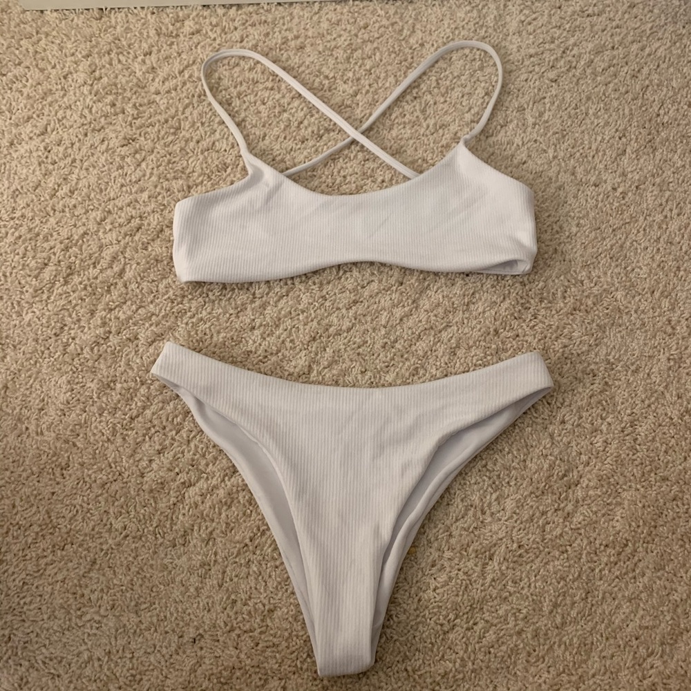 Zaful White Ribbed Bikini